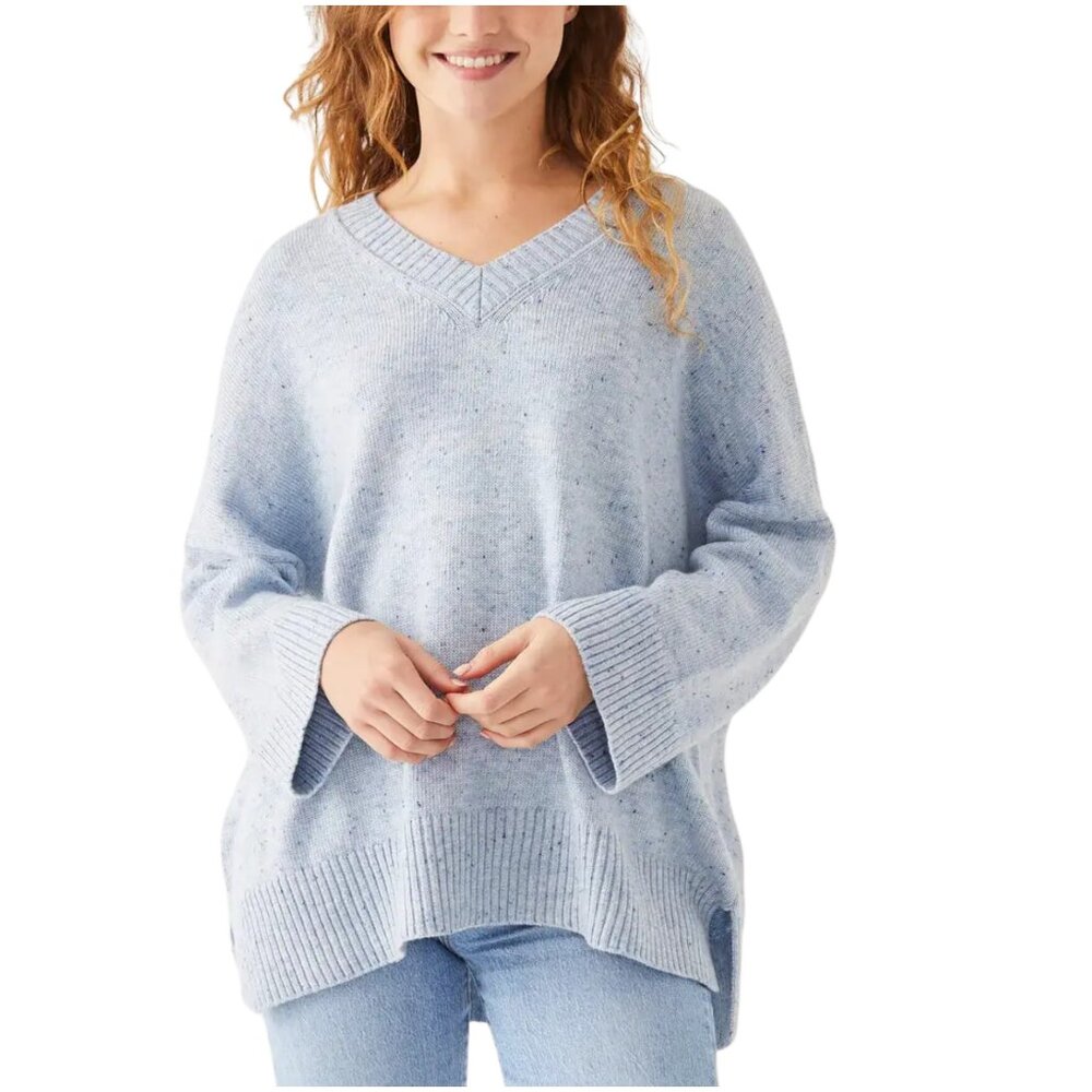 Mersea Montauk V Neck Sweater in misty blue oversized relaxed one size marled